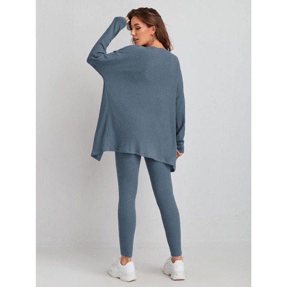 3 piece set: Waffle Knit Tank Top & Leggings & Coat cardigan tan gray - Picture 11 of 16